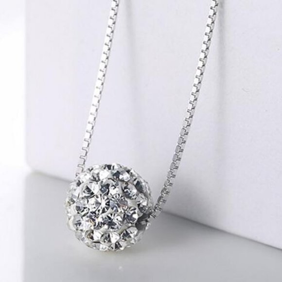 NEW 925 Sterling Silver Diamond Ball Necklace - Picture 5 of 7